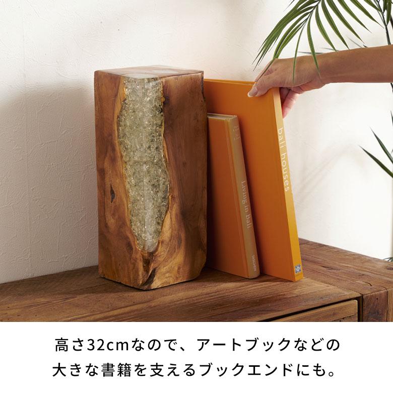 ガラス オブジェ 木製 置物 おしゃれ 天然木 チーク スタンドオブジェ