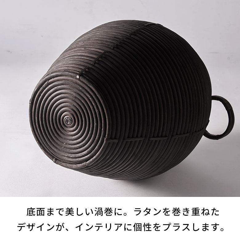 バスケット ラタン フラワーベース かごバスケット つぼ型 取っ手付き