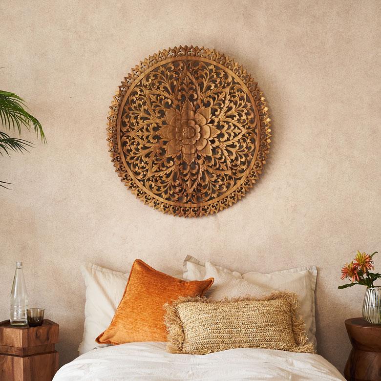 レリーフ 彫刻 ウッドレリーフ 木製レリーフ アジアンレリーフ 80cm