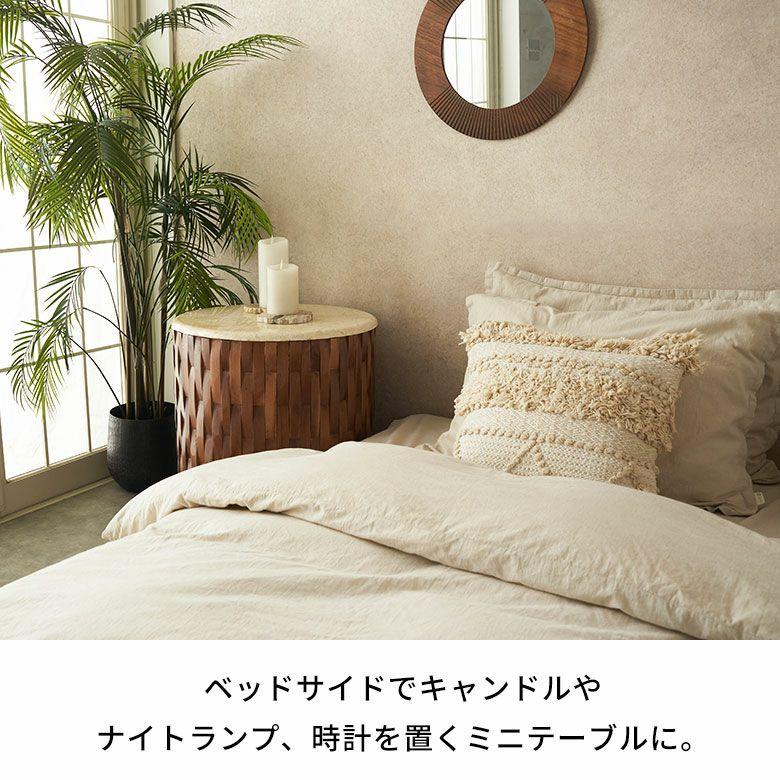 サイドテーブル 大理石 丸 木製 チーク材 リサイクルウッド 異素材