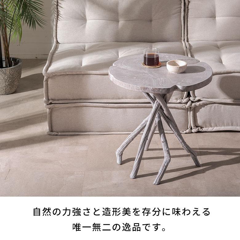サイドテーブル 丸 ホワイト 木製 おしゃれ 天然木 無垢材 一点物　北欧 韓国 ナチュラル ウッド 円形テーブル ミニテーブル 一人暮らし リビング ソファ 14358 | ブランド登録なし | 09