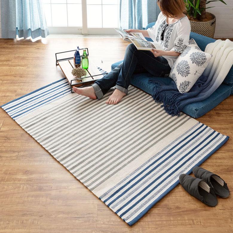 コットン ラグ カーペット ラグマット ボーダー柄 綿100% 100×140cm