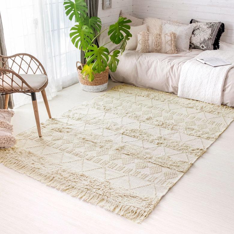 ラグ ラグマット 140×200cm ホワイト アイボリー BOHO 34424 : アジア
