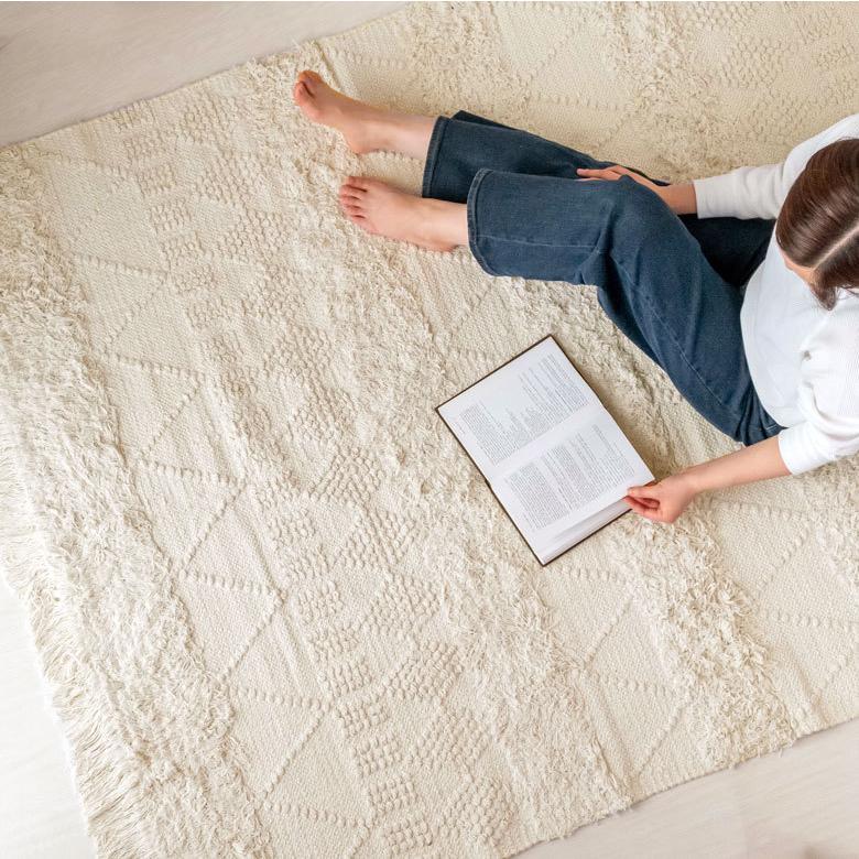 ラグ ラグマット 140×200cm ホワイト アイボリー BOHO 34424 : アジア