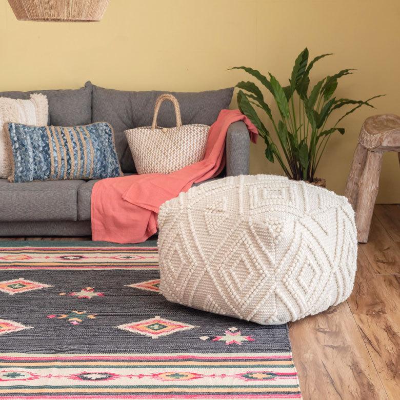 フェイクムートンプフクッション　アイボリー フェイクムートンプフクッション アイボリー プフ クッション