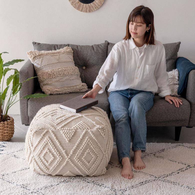 プフ クッション オットマン スツール ホワイト 白 raha W 55cm D H