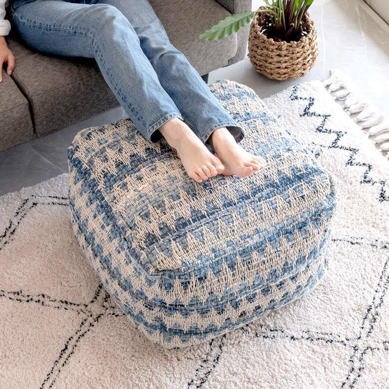 プフ クッション オットマン スツール ブルー 青 raha W 55cm D 55cm H 37cm 34443-bl |  | 05