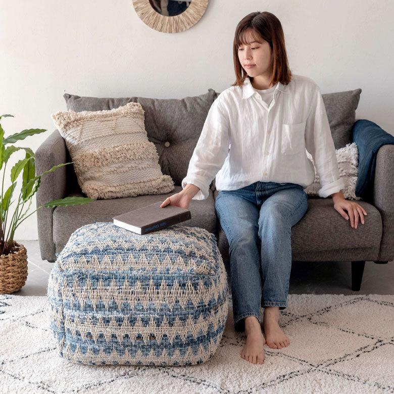 プフ クッション オットマン スツール ブルー 青 raha W 55cm D 55cm H 37cm 34443-bl |  | 06