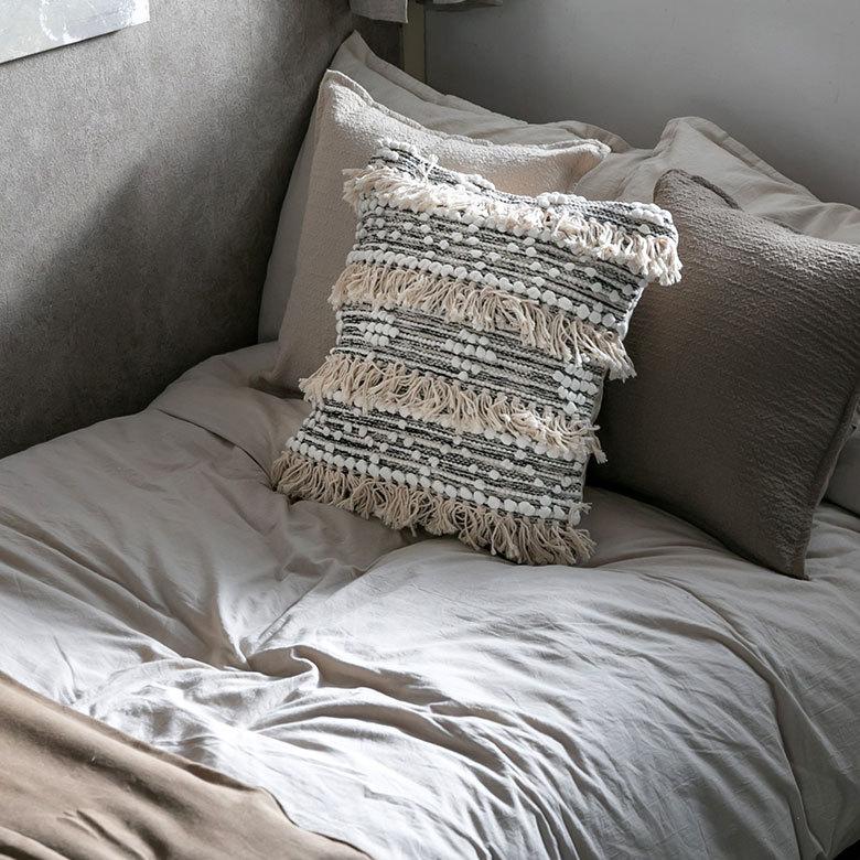 クッションカバー コットン ハンドルーム 手織り 45×45cm フリンジ ブラック 黒 Raha ラーハ 34477-bk |  | 03