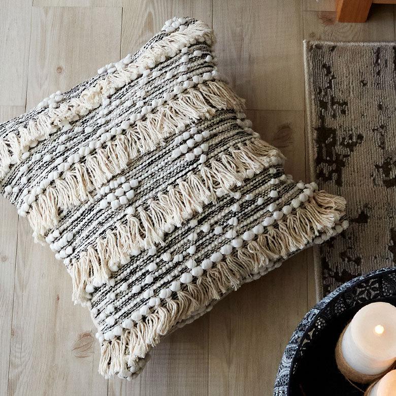 クッションカバー コットン ハンドルーム 手織り 45×45cm フリンジ ブラック 黒 Raha ラーハ 34477-bk |  | 05