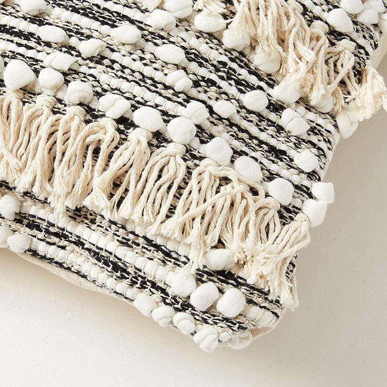 クッションカバー コットン ハンドルーム 手織り 45×45cm フリンジ ブラック 黒 Raha ラーハ 34477-bk |  | 08