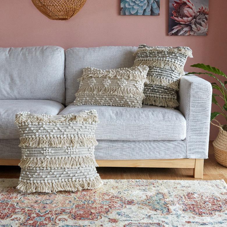 クッションカバー コットン ハンドルーム 手織り 45×45cm フリンジ デザイン グレー Raha ラーハ 34477-gy |  | 12