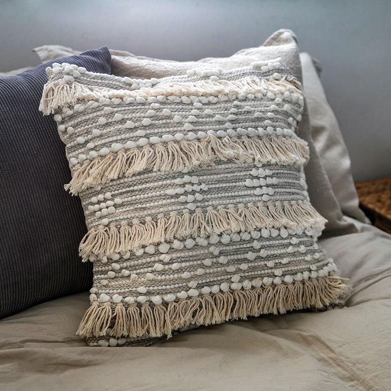 クッションカバー コットン ハンドルーム 手織り 45×45cm フリンジ デザイン グレー Raha ラーハ 34477-gy |  | 13