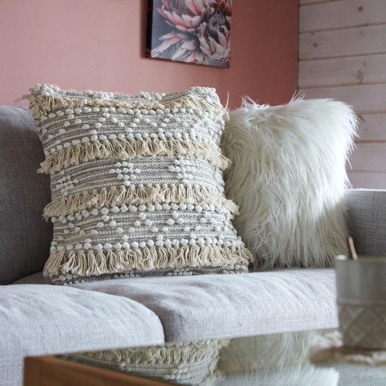 クッションカバー コットン ハンドルーム 手織り 45×45cm フリンジ デザイン グレー Raha ラーハ 34477-gy |  | 15