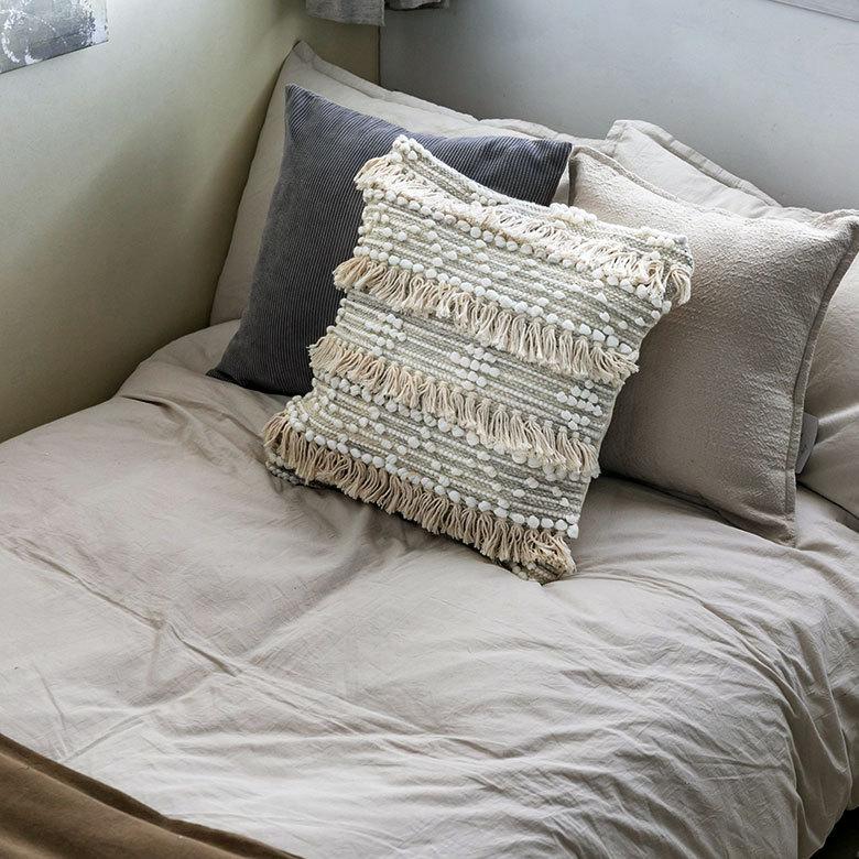 クッションカバー コットン ハンドルーム 手織り 45×45cm フリンジ デザイン グレー Raha ラーハ 34477-gy |  | 03
