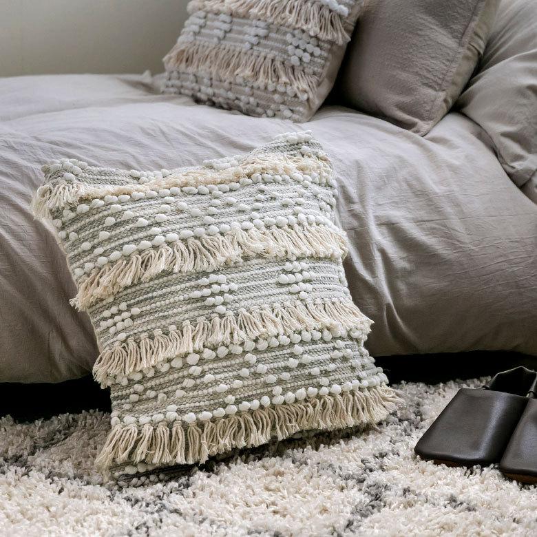 クッションカバー コットン ハンドルーム 手織り 45×45cm フリンジ デザイン グレー Raha ラーハ 34477-gy |  | 04