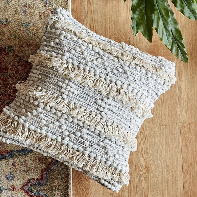 クッションカバー コットン ハンドルーム 手織り 45×45cm フリンジ デザイン グレー Raha ラーハ 34477-gy |  | 05