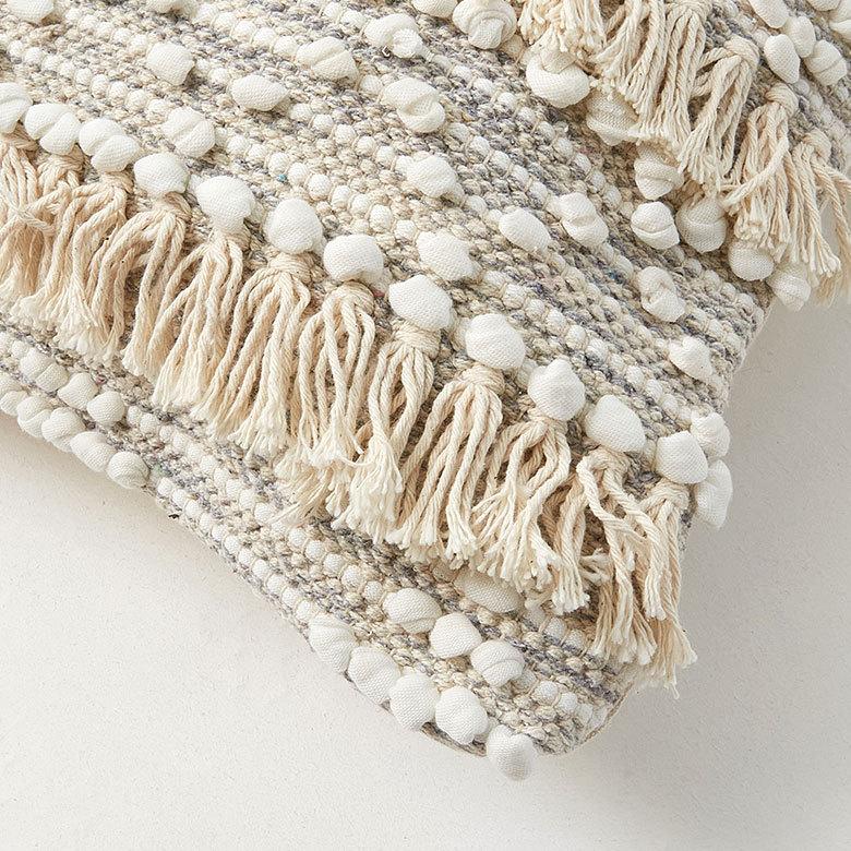 クッションカバー コットン ハンドルーム 手織り 45×45cm フリンジ デザイン グレー Raha ラーハ 34477-gy |  | 08