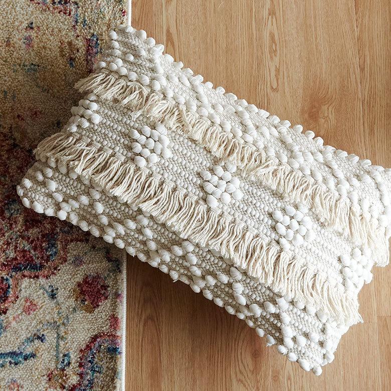 クッションカバー コットン ハンドルーム 手織り 30×50cm フリンジ デザイン アイボリー Raha ラーハ 34478 |  | 05