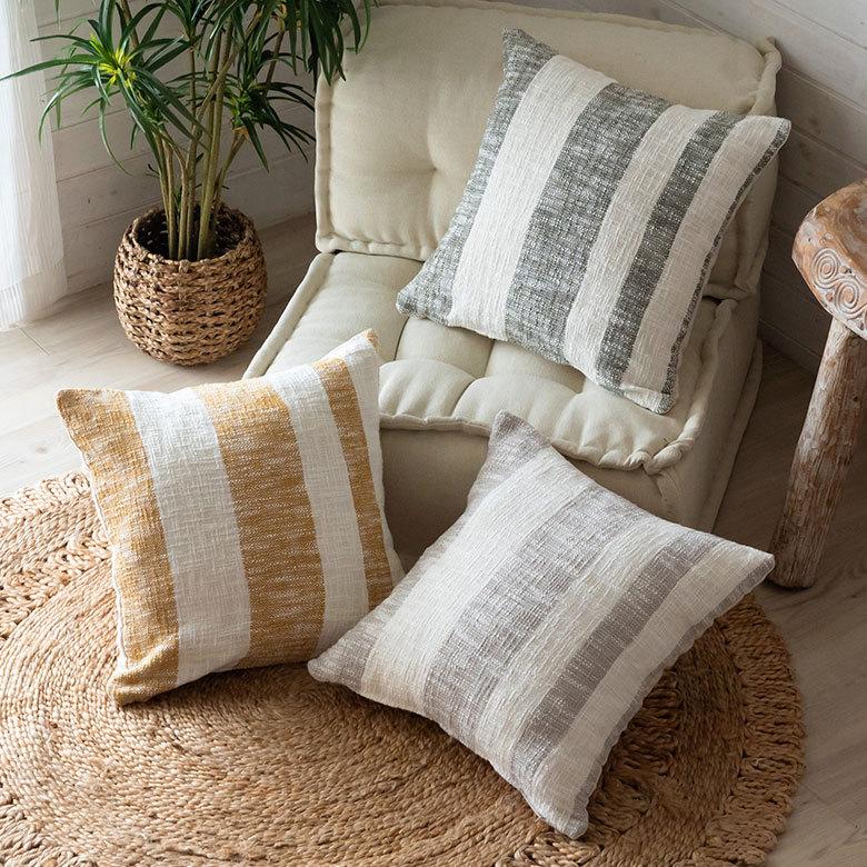 メール便対応 クッションカバー コットンウーブン 45×45cm ボーダー柄 インド 34482 | 