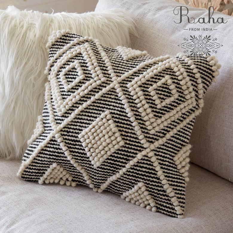 クッションカバー インド グレー モノトーン 幾何柄 ジオメトリック