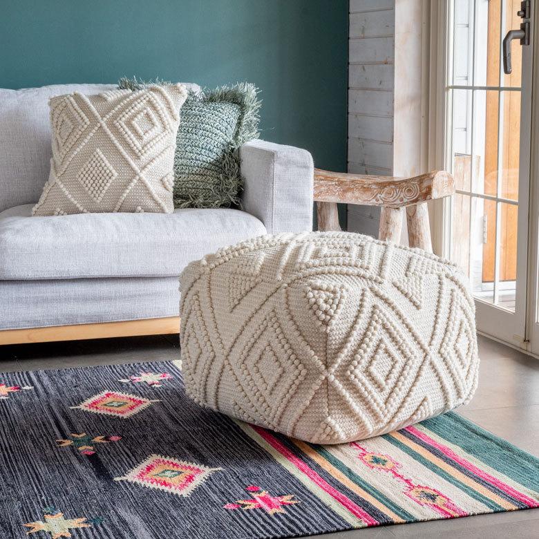 クッションカバー インド アイボリー 幾何柄 ジオメトリック ダイヤ柄 Raha ラーハ 34486-iv |  | 08