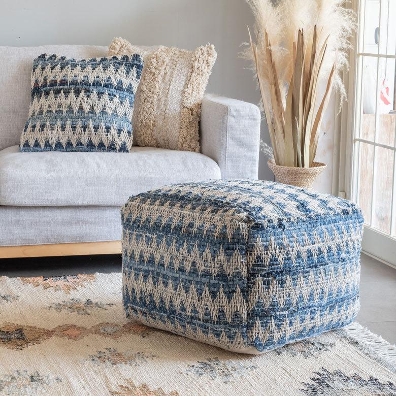 クッションカバー インド デニム 幾何柄 ジオメトリック Raha ラーハ 34489-bl |  | 08