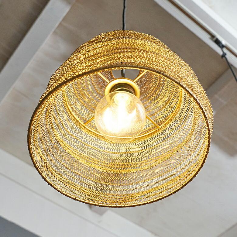 ペンダント ランプ ワイヤー メッシュ シェード ベル 照明 アイアン