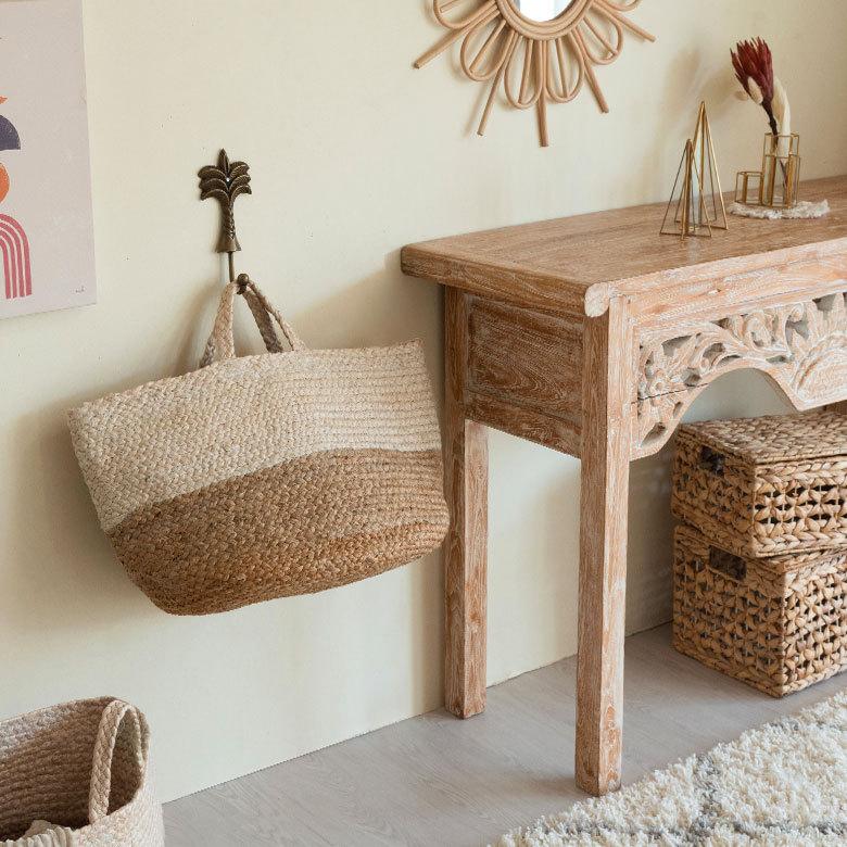 ナチャラルシュート かご バスケット 持ち手付き バイカラー 大きい ジュート ナチュラル