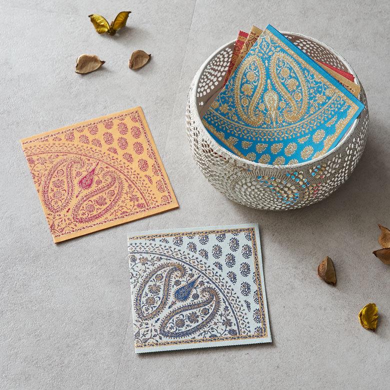 メール便対応 メッセージカード ペイズリー柄 インド 見開き 2つ折り 正方形 12.7cm 34536 |  | 01