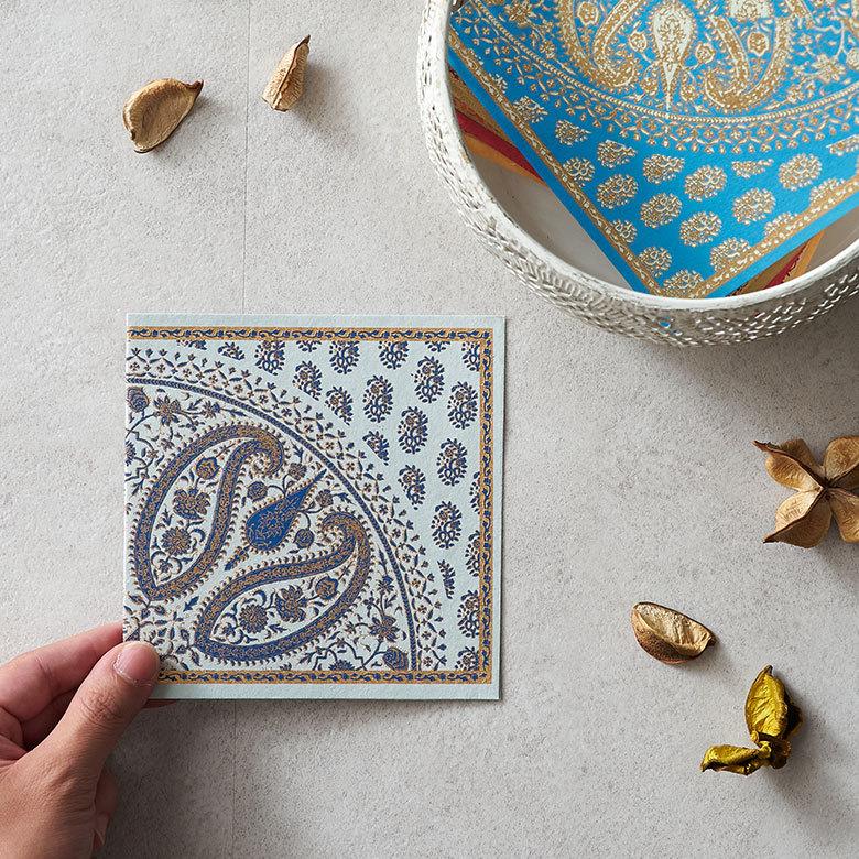 メール便対応 メッセージカード ペイズリー柄 インド 見開き 2つ折り 正方形 12.7cm 34536 |  | 03