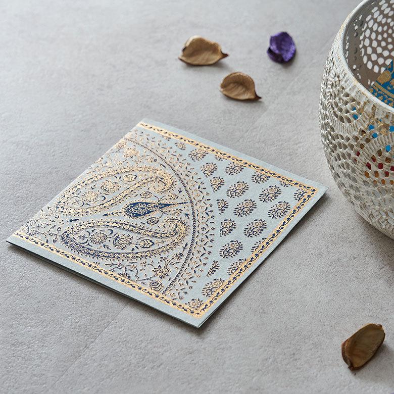 メール便対応 メッセージカード ペイズリー柄 インド 見開き 2つ折り 正方形 12.7cm 34536 |  | 05