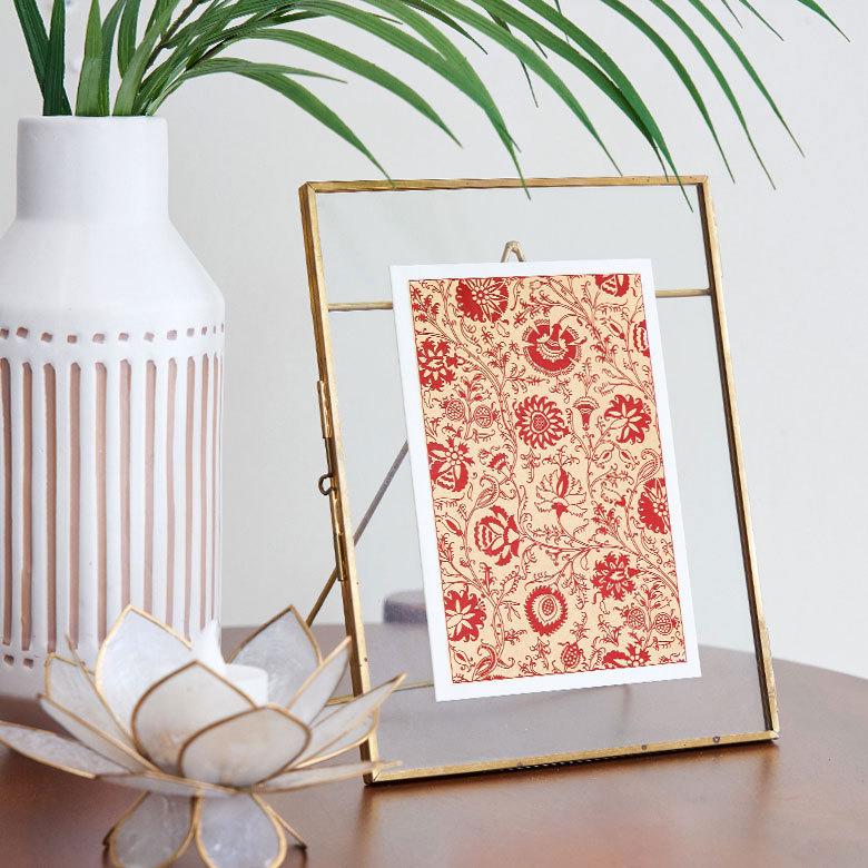 メール便対応 メッセージカード 花柄 赤×ゴールド インド 見開き 2つ折り 長方形 15.2cm 10.2cm 34538 |  | 14