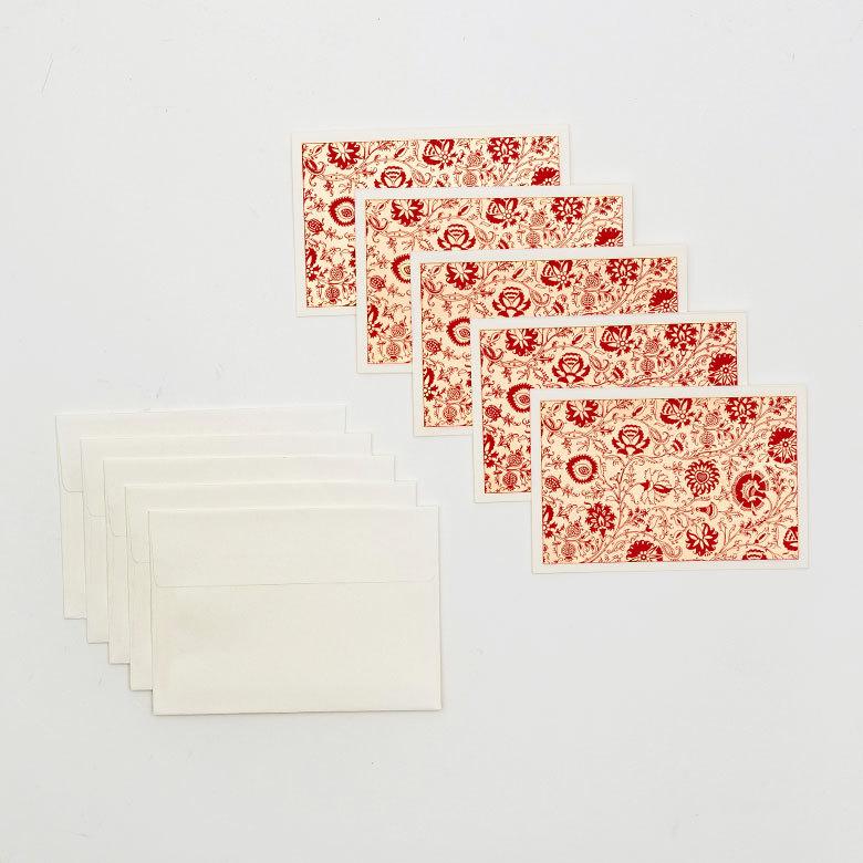 メール便対応 メッセージカード 花柄 赤×ゴールド インド 見開き 2つ折り 長方形 15.2cm 10.2cm 34538 |  | 15