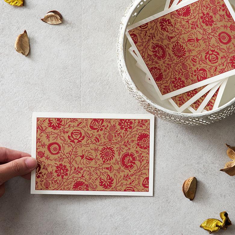 メール便対応 メッセージカード 花柄 赤×ゴールド インド 見開き 2つ折り 長方形 15.2cm 10.2cm 34538 |  | 03