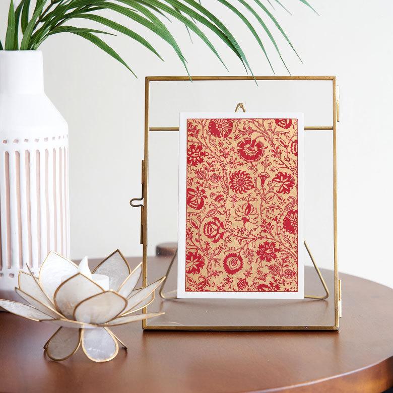 メール便対応 メッセージカード 花柄 赤×ゴールド インド 見開き 2つ折り 長方形 15.2cm 10.2cm 34538 |  | 04