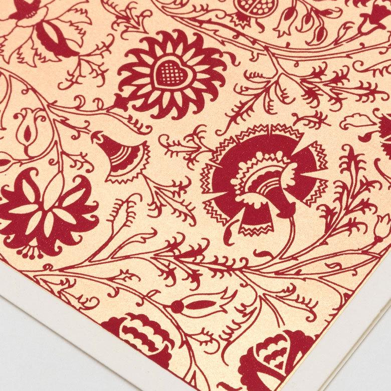 メール便対応 メッセージカード 花柄 赤×ゴールド インド 見開き 2つ折り 長方形 15.2cm 10.2cm 34538 |  | 06