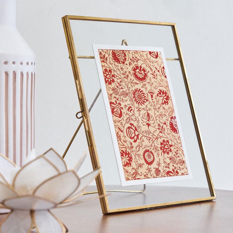 メール便対応 メッセージカード 花柄 赤×ゴールド インド 見開き 2つ折り 長方形 15.2cm 10.2cm 34538 |  | 07