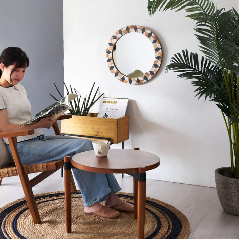 鏡 壁掛け鏡 円形 丸型 ジオメトリック柄 かがみ ウォールミラー 化粧