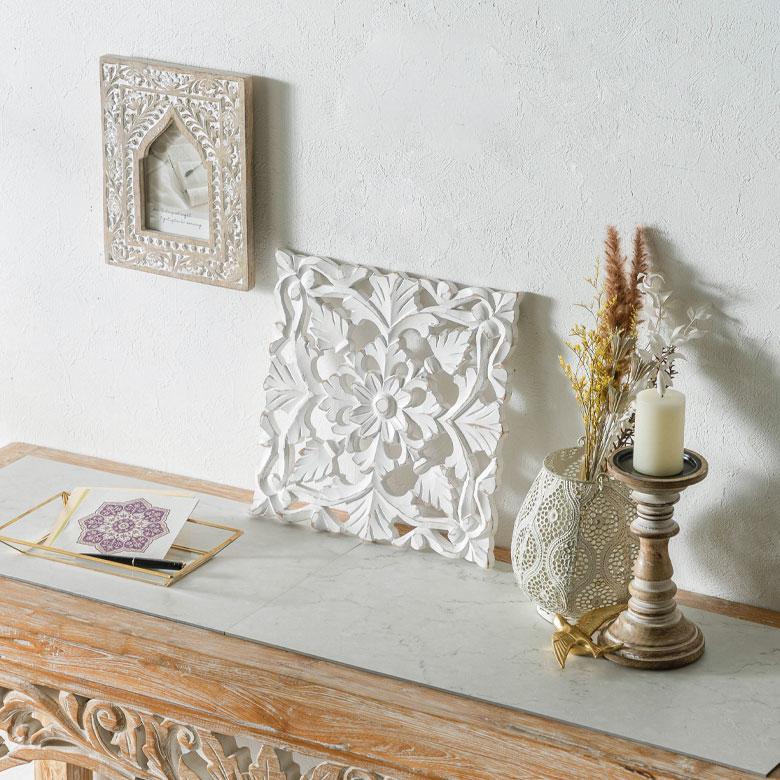 木彫り レリーフ 彫刻 アカンサス ホワイト 壁掛け カービング アート