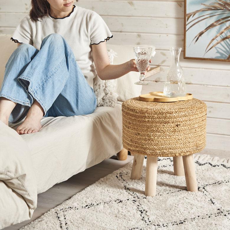 スツール 丸 ラウンド 円形 ジュート 木製脚 椅子 いす イス チェア
