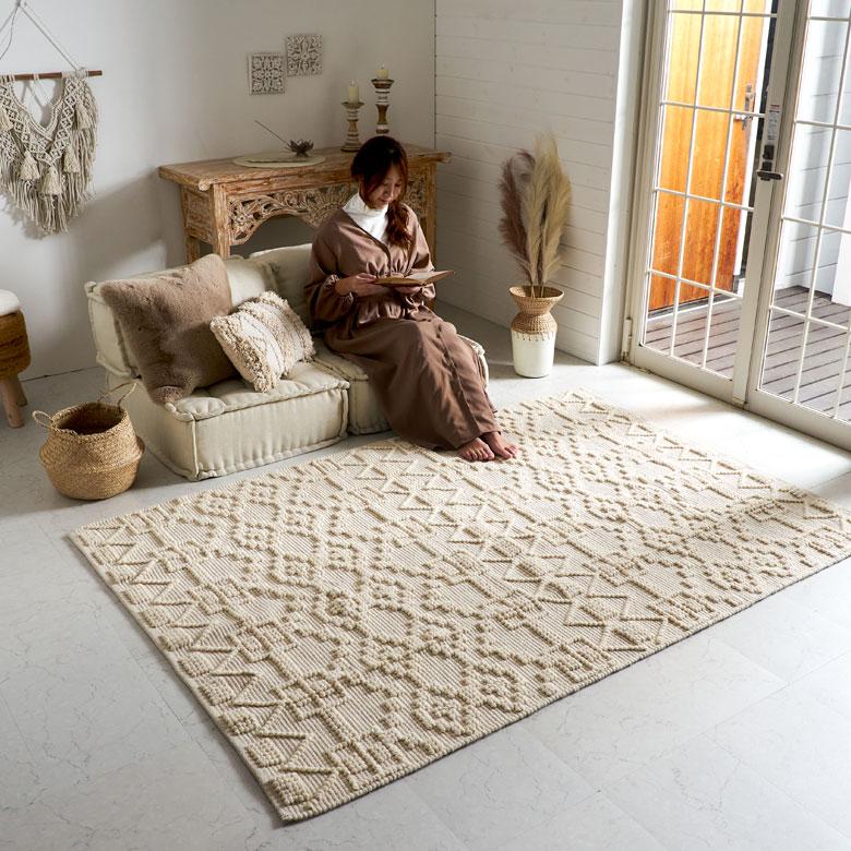 ラグ マット コットン ウール 140 × 200cm 約 1.5畳 オール ラグ マット コットン ウール 140 × 200cm 約 1.5畳 オール