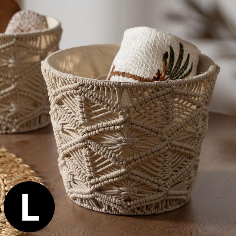 バスケット 収納 丸型 ラウンド Lサイズ マクラメ アイアン ボックス