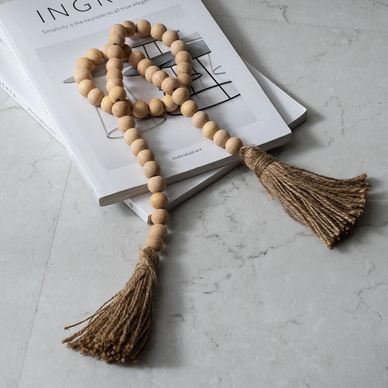 ガーランド ウッド ボール カーテン タッセル 留め 天然 木 約 長さ