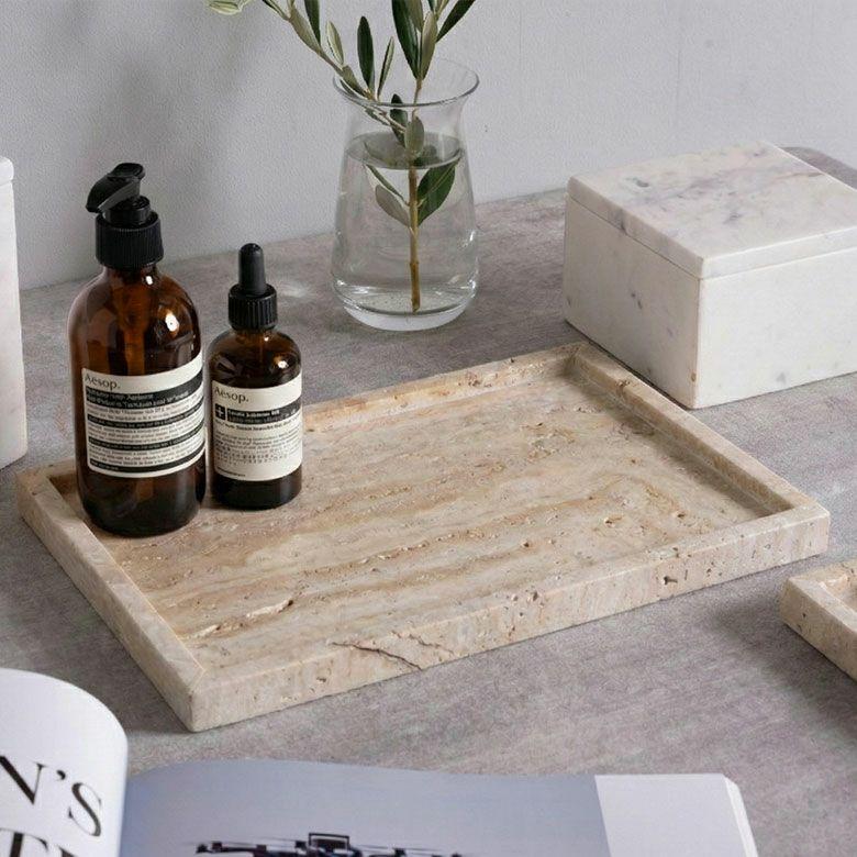 大理石 アクセサリートレイ Lサイズ トラバーチン プレート 小物入れ