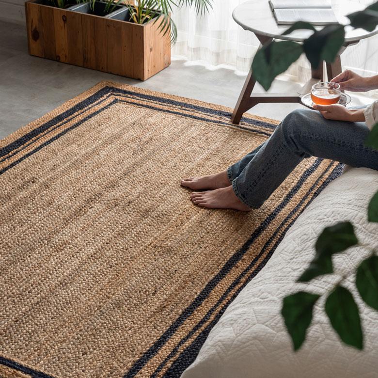 新品　ジュート 麻ラグ 130×190cm 天然素材　インド製 ラグ カーペット ジュート 幅190cm 130×190 長方形 マット インド製 麻
