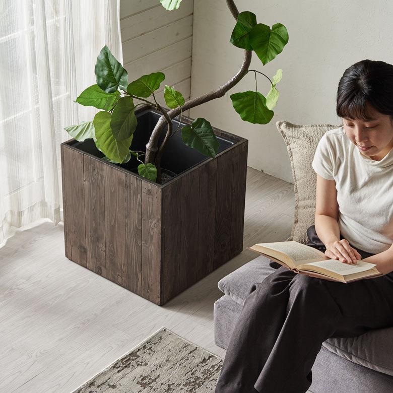 プランターカバー ウッドプランターボックス ウッドプランターカバー スクエア型 Lサイズ インナーポット付き 底穴なし 外寸 43.5×43.5cm 高さ43.5cm a-51 | ブランド登録なし | 03