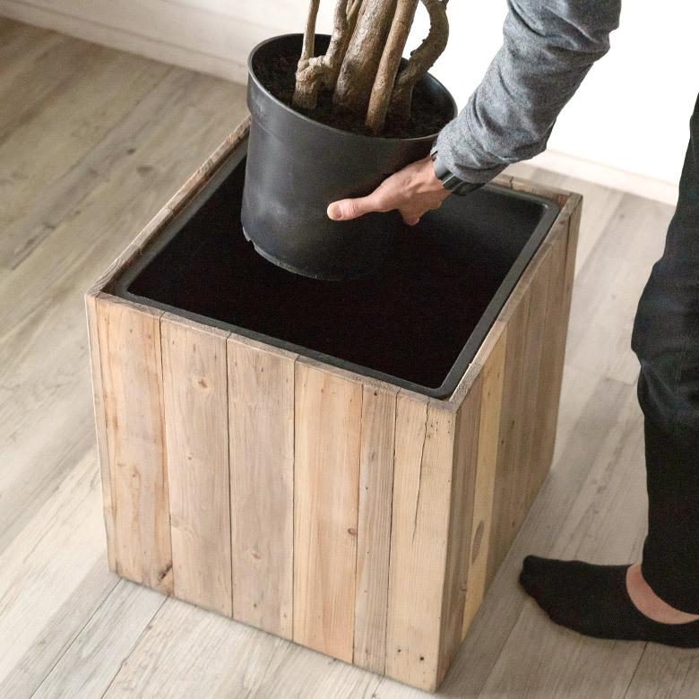 プランターカバー ウッドプランターボックス ウッドプランターカバー スクエア型 Lサイズ インナーポット付き 底穴なし 外寸 43.5×43.5cm 高さ43.5cm a-51 | ブランド登録なし | 06