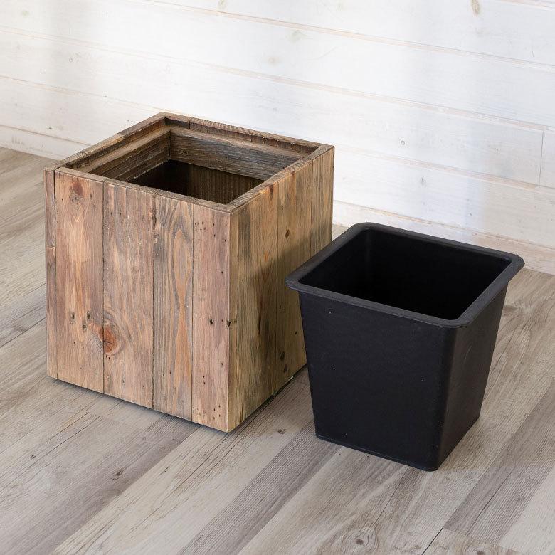 プランターカバー ウッドプランターボックス ウッドプランターカバー スクエア型 Sサイズ 5号用 インナーポット付き 底穴なし 木製 外寸 24.5×24.5cm c-51 | ブランド登録なし | 16