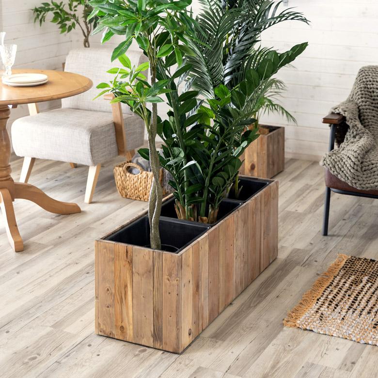 プランターカバー ウッド プランターボックス 長方形 3分割大 7号用×3 インナーポット付き 底穴なし 木製 外寸 幅93.5cm 奥行33.5cm 高さ35cm n-51 | ブランド登録なし | 15
